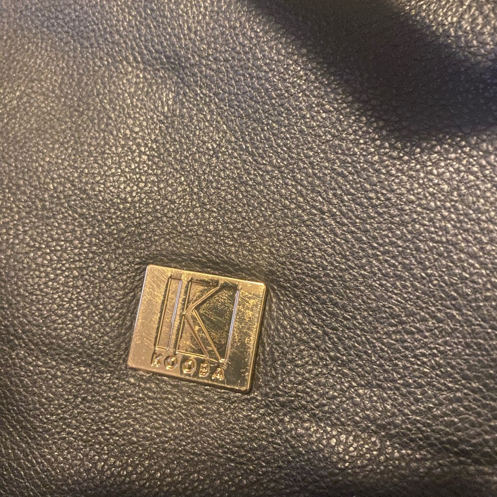 Black Leather Tote Bag with Gold Tone Accents - Picture 2 of 7